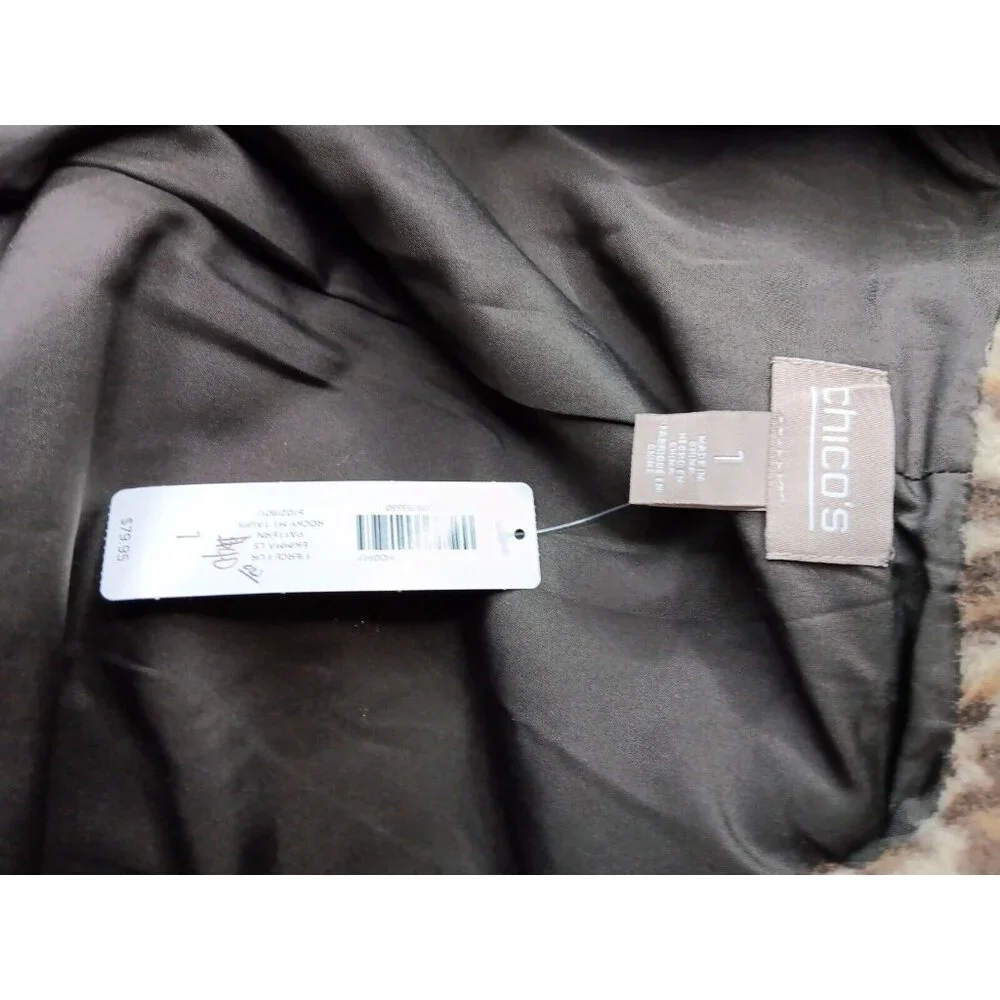 NWT Chicos Sz 1 Fierce Faux Fur Ekimma Jacket Leopard Brown Tan Rocky Mt Taupe - Picture 8 of 10